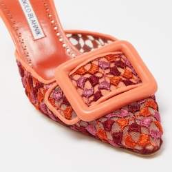 Pre Owned Manolo Blahnik Tricolor Embroidered Fabric Maysale Mules Size 38.5