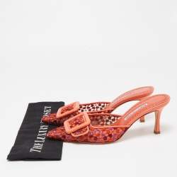 Pre Owned Manolo Blahnik Tricolor Embroidered Fabric Maysale Mules Size 38.5