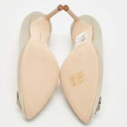 Pre Owned Manolo Blahnik Grey Satin Hangisi Pumps Size 37.5