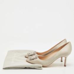 Pre Owned Manolo Blahnik Grey Satin Hangisi Pumps Size 37.5