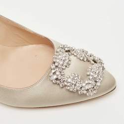 Pre Owned Manolo Blahnik Grey Satin Hangisi Pumps Size 37.5