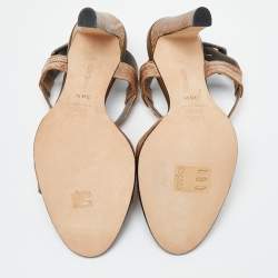 Pre Owned Manolo Blahnik Two Tone Embossed Lizard Ankle Strap Sandals Size 38.5