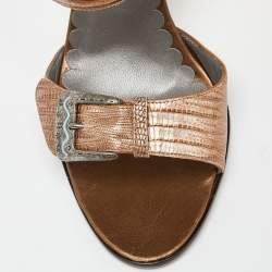 Pre Owned Manolo Blahnik Two Tone Embossed Lizard Ankle Strap Sandals Size 38.5