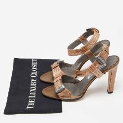 Pre Owned Manolo Blahnik Two Tone Embossed Lizard Ankle Strap Sandals Size 38.5