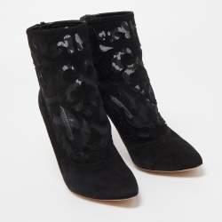 Manolo Blahnik Black Suede and Mesh Ankle Booties Size 37