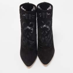 Manolo Blahnik Black Suede and Mesh Ankle Booties Size 37