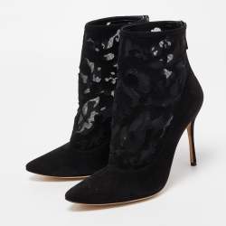 Manolo Blahnik Black Suede and Mesh Ankle Booties Size 37