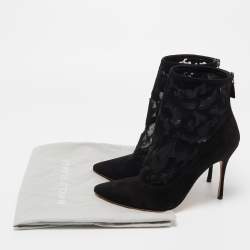 Manolo Blahnik Black Suede and Mesh Ankle Booties Size 37