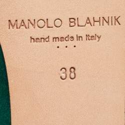 Manolo Blahnik Green Satin Hangisi Pearl Embellished Ballet Flats Size 38