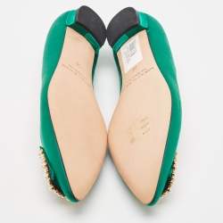 Manolo Blahnik Green Satin Hangisi Pearl Embellished Ballet Flats Size 38