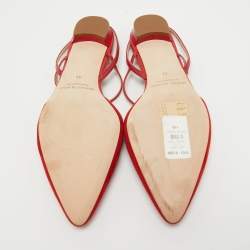 Pre Owned Manolo Blahnik Red Suede Slingback Flats Size 41