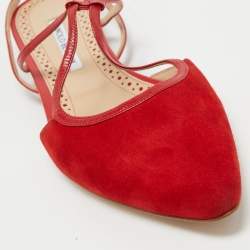 Pre Owned Manolo Blahnik Red Suede Slingback Flats Size 41