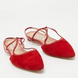 Pre Owned Manolo Blahnik Red Suede Slingback Flats Size 41