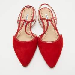 Pre Owned Manolo Blahnik Red Suede Slingback Flats Size 41
