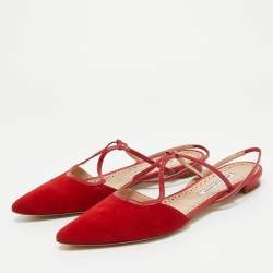 Pre Owned Manolo Blahnik Red Suede Slingback Flats Size 41