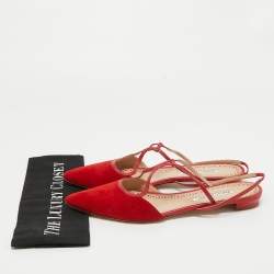 Pre Owned Manolo Blahnik Red Suede Slingback Flats Size 41