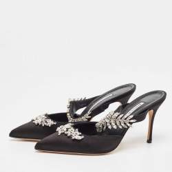 Manolo Blahnik Black Satin Lurum Mules Size 40.5