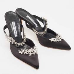 Manolo Blahnik Black Satin Lurum Mules Size 40.5