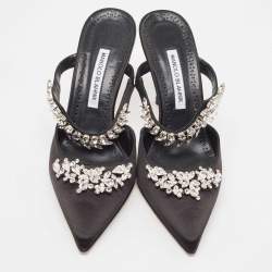 Manolo Blahnik Black Satin Lurum Mules Size 40.5