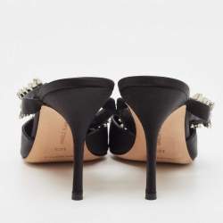 Manolo Blahnik Black Satin Lurum Mules Size 40.5