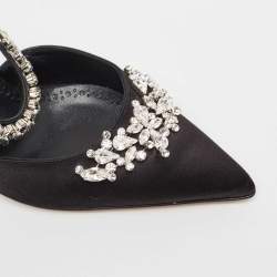 Manolo Blahnik Black Satin Lurum Mules Size 40.5