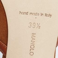 Pre Owned Manolo Blahnik Brown Suede and Leather Sahsia Pointed Toe Mules Size 39.5