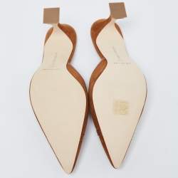 Pre Owned Manolo Blahnik Brown Suede and Leather Sahsia Pointed Toe Mules Size 39.5