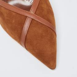 Pre Owned Manolo Blahnik Brown Suede and Leather Sahsia Pointed Toe Mules Size 39.5