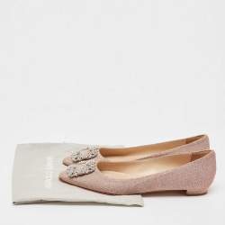 Manolo Blahnik Gold Glitter Hangisi Ballet Flats Size 39