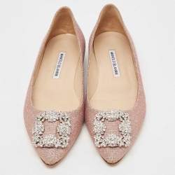 Manolo Blahnik Gold Glitter Hangisi Ballet Flats Size 39