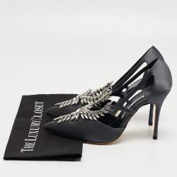 Pre Owned Manolo Blahnik Navy Blue Satin Lala Pumps Size 38.5 