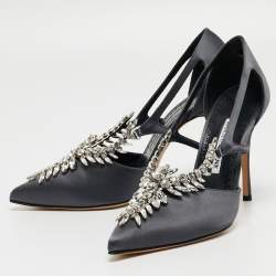 Pre Owned Manolo Blahnik Navy Blue Satin Lala Pumps Size 38.5 