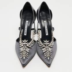 Pre Owned Manolo Blahnik Navy Blue Satin Lala Pumps Size 38.5 