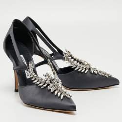 Pre Owned Manolo Blahnik Navy Blue Satin Lala Pumps Size 38.5 