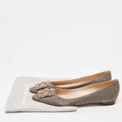 Pre Owned Manolo Blahnik Metallic Lurex Fabric Hangisi Ballet Flats Size 38.5