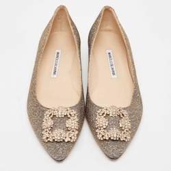 Pre Owned Manolo Blahnik Metallic Lurex Fabric Hangisi Ballet Flats Size 38.5
