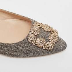 Pre Owned Manolo Blahnik Metallic Lurex Fabric Hangisi Ballet Flats Size 38.5
