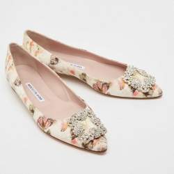 Pre Owned Manolo Blahnik Multicolor Satin Hangisi Ballet Flats Size 39