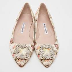 Pre Owned Manolo Blahnik Multicolor Satin Hangisi Ballet Flats Size 39