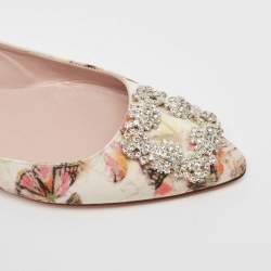Pre Owned Manolo Blahnik Multicolor Satin Hangisi Ballet Flats Size 39
