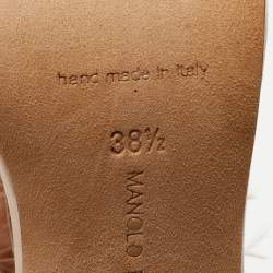 Pre Owned Manolo Blahnik Beige Satin and Fur Eila Ankle Wrap Sandals Size 38.5