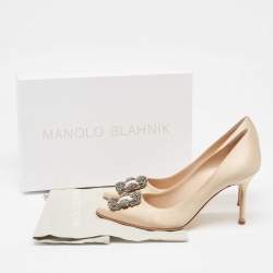 Pre Owned Manolo Blahnik Beige Satin Hangisi Pumps Size 39.5