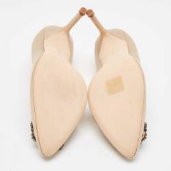 Pre Owned Manolo Blahnik Beige Satin Hangisi Pumps Size 39.5