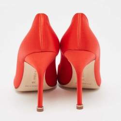 Pre Owned Manolo Blahnik Red Satin Hangisi Pumps Size 38