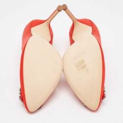 Pre Owned Manolo Blahnik Red Satin Hangisi Pumps Size 38