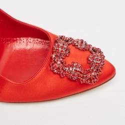 Pre Owned Manolo Blahnik Red Satin Hangisi Pumps Size 38