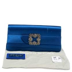 Manolo Blahnik Royal Blue Satin Gothisi Buckle Clutch