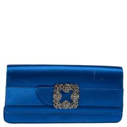 Manolo Blahnik Royal Blue Satin Gothisi Buckle Clutch