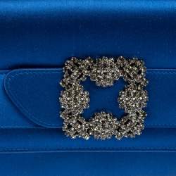 Manolo Blahnik Royal Blue Satin Gothisi Buckle Clutch