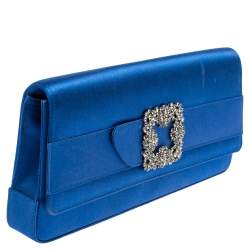 Manolo Blahnik Royal Blue Satin Gothisi Buckle Clutch